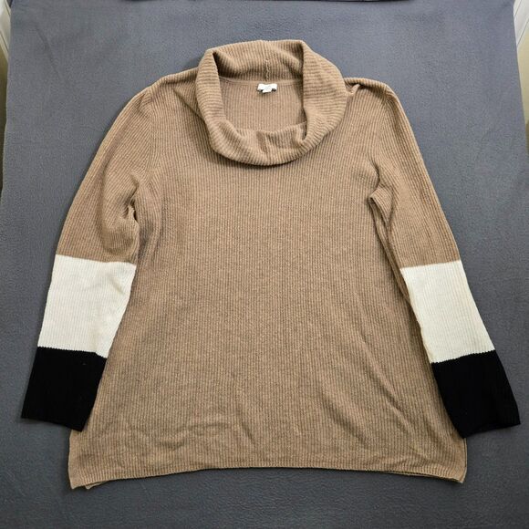 J. Jill Women M Brown Colorblock Cowl Neck Pull Over Tunic Sweater - Picture 1 of 11